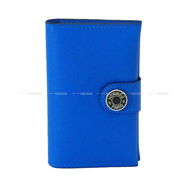 HERMES card holder R.M.S Holder Clou de Selle Button Bleu Royal/Noir (Black) Evercolor Silver HW Stamp W[BRAND NEW][Authentic]