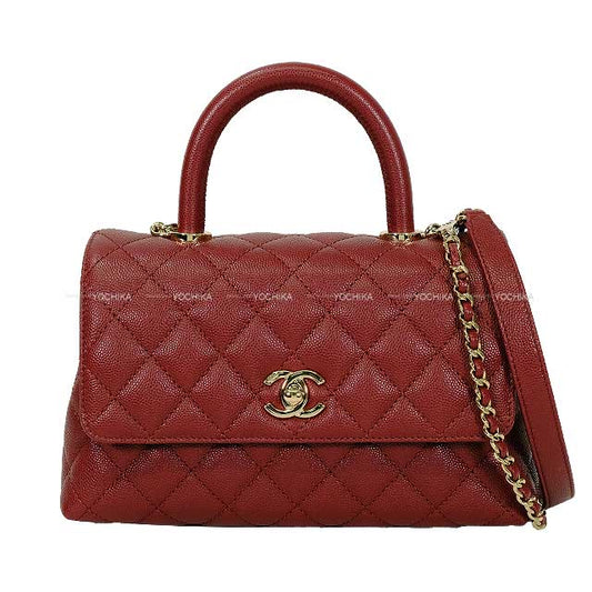 CHANEL Shoulder bag Matelasse Coco Handle Top Handle XS 24 Bordeaux Graind Calf(Caviarskin) Champagne Gold HW A92990[BRAND NEW][Authentic]