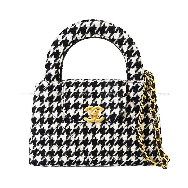 2024‐2025AW CHANEL Shoulder bag Chain Houndstooth Pattern Mini Shopping Bag Noir (Black)/Blanc (White) Wool Antique Matte Gold HW AS4416[EXCELLENT][Authentic]