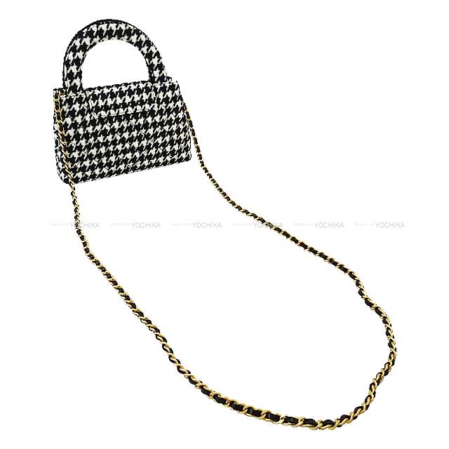 2024‐2025AW CHANEL Shoulder bag Chain Houndstooth Pattern Mini Shopping Bag Noir (Black)/Blanc (White) Wool Antique Matte Gold HW AS4416[EXCELLENT][Authentic]