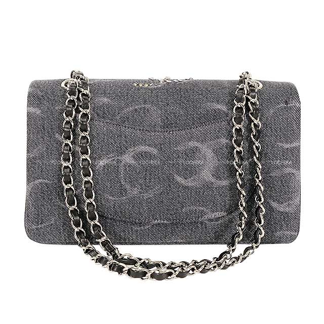 2023‐2024AW CHANEL Shoulder bag Matelasse25 Coco Mark Sequins Grey Denim Silver HW A01112[ALMOST NEW][Authentic]