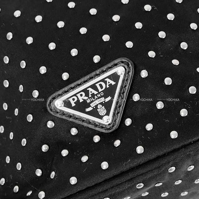 PRADA Shoulder bag Re-Nylon Studded Mini Bucket Bag Noir (Black) Nyron/Cow Leather IBE067[EXCELLENT][Authentic]