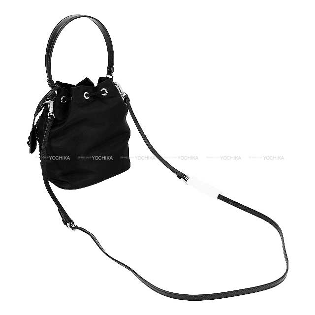 PRADA Shoulder bag Re-Nylon Embroidered Mini Bucket Noir (Black) Nyron/Cow Leather IBE067[EXCELLENT][Authentic]