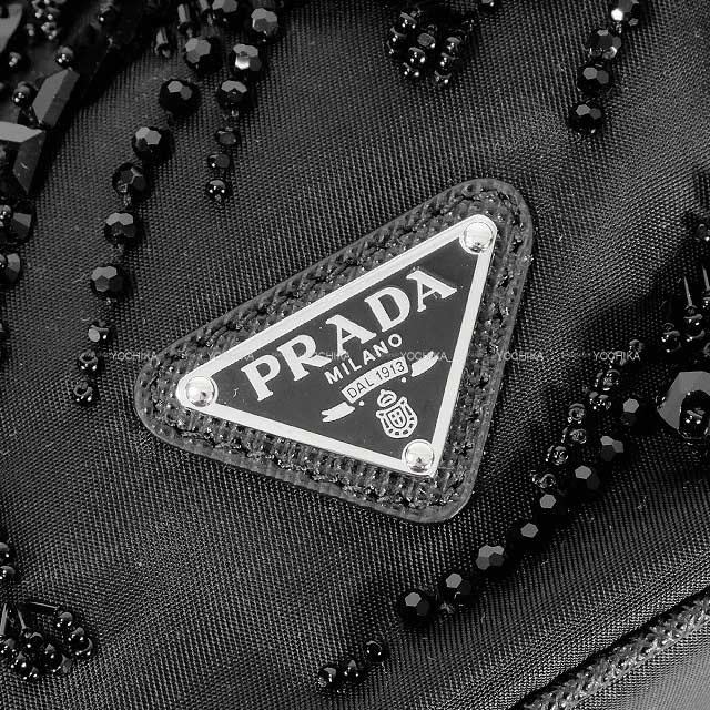 PRADA Shoulder bag Re-Nylon Embroidered Mini Bucket Noir (Black) Nyron/Cow Leather IBE067[EXCELLENT][Authentic]