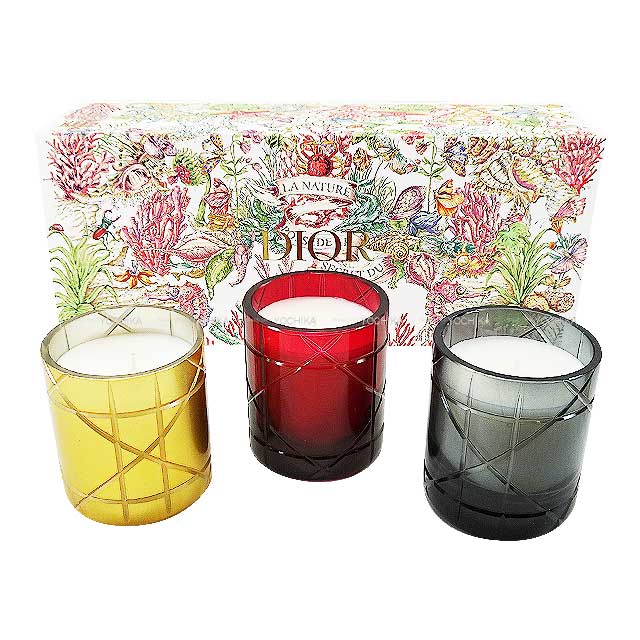 Dior Cannage Mini Aroma Candle Set Gold/Red/Grey Wax/Glass[BRAND NEW][Authentic]