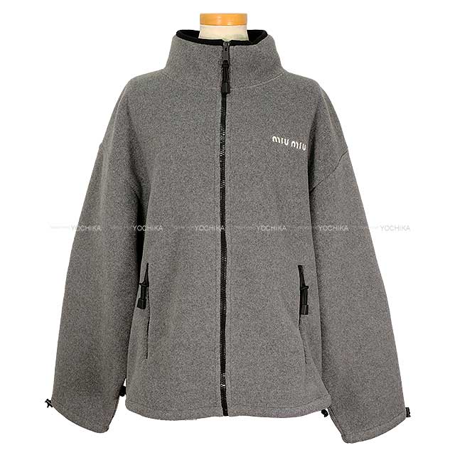 Miu Miu Hooded sweatshirt Logo Fleece Sweatshirt Grey Polyester XS MJL042[BRAND NEW][Authentic]