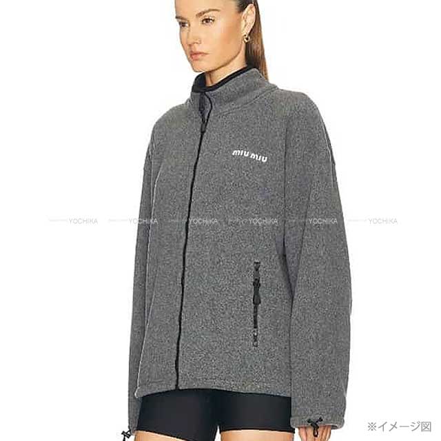 Miu Miu Hooded sweatshirt Logo Fleece Sweatshirt Grey Polyester XS MJL042[BRAND NEW][Authentic]