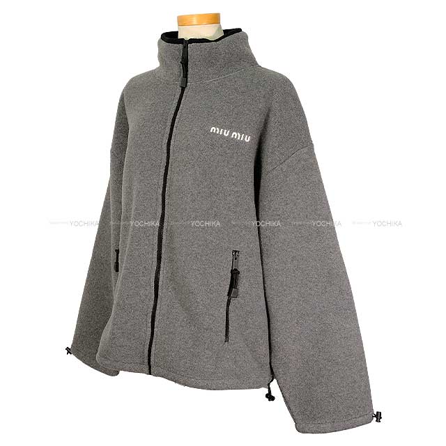 Miu Miu Hooded sweatshirt Logo Fleece Sweatshirt Grey Polyester XS MJL042[BRAND NEW][Authentic]