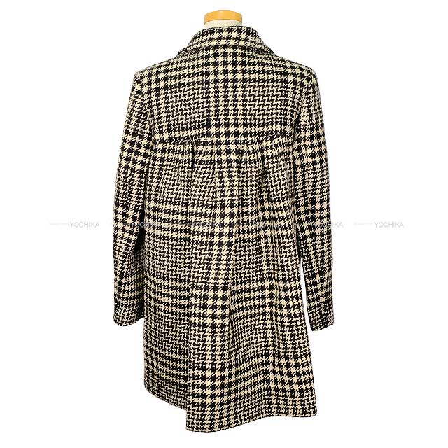 CELINE Stainless collar coat Ladies Sixteen Houndstooth Pattern Logo Buttons Ivory/Black Wool/Tweed 36 2MC93C391Z.[BRAND NEW][Authentic]