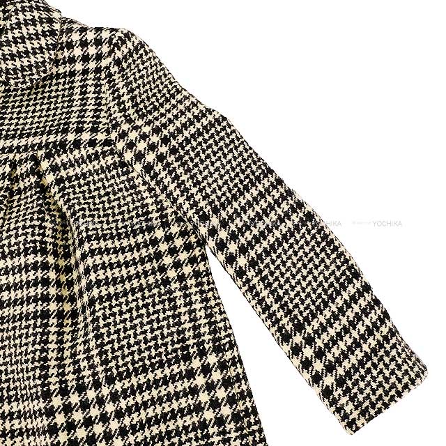 CELINE Stainless collar coat Ladies Sixteen Houndstooth Pattern Logo Buttons Ivory/Black Wool/Tweed 36 2MC93C391Z.[BRAND NEW][Authentic]