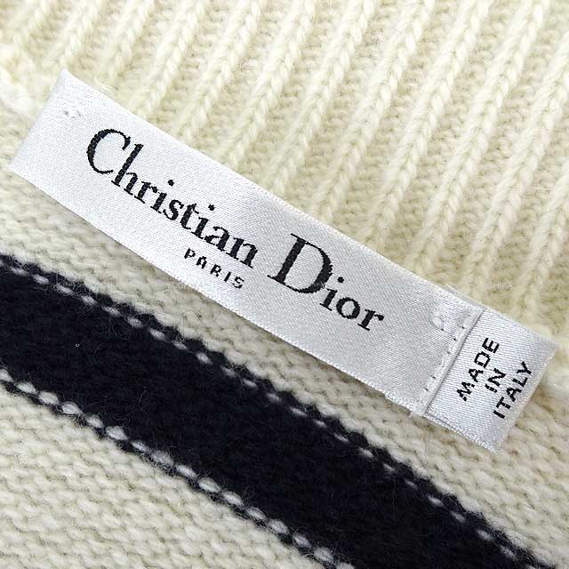 Dior Cardigan Mariniere D Stripe Border Blanc (White)/Navy Virgin Wool/Cashmere 38 224G02AM309_X5855[BRAND NEW][Authentic]