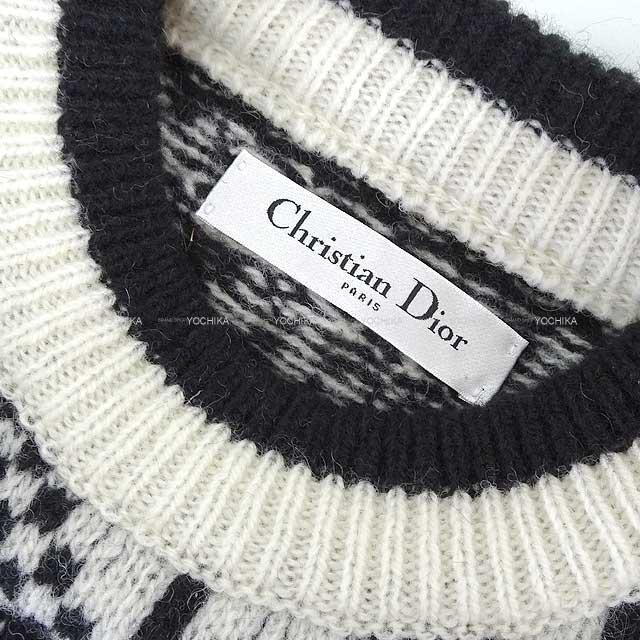 Dior Vests Cropped Cable Knit Monsieur Dior Patchwork Blanc (White)/Noir (Black) Wool 36 514T09AZ04_X0930[BRAND NEW][Authentic]