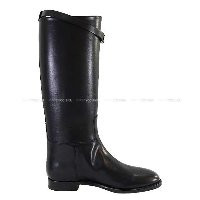 HERMES boots Jumping Kelly Buckle short #38.5 Noir (Black) Box Calf 38.5 Silver HW 042138ZG[EXCELLENT][Authentic]