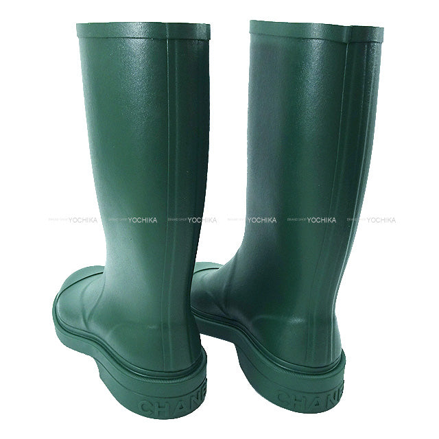 2022 SS CHANEL boots Rain Coco Mark Long Green/Blanc (White)  38 G38355[EXCELLENT][Authentic]