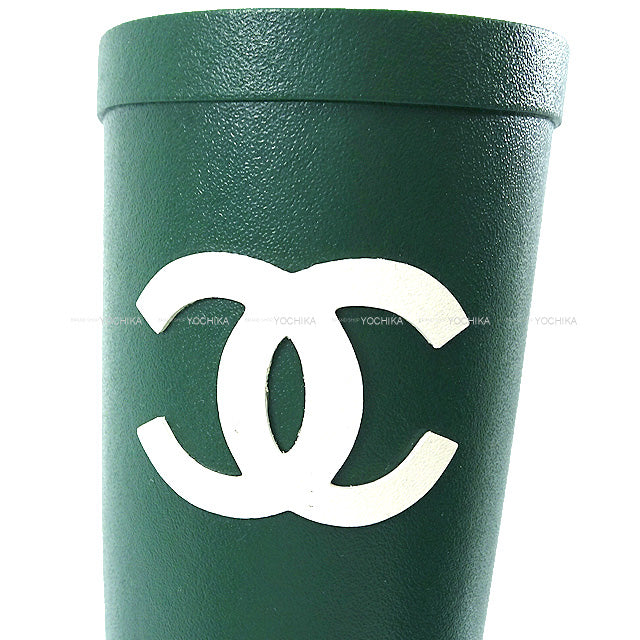 2022 SS CHANEL boots Rain Coco Mark Long Green/Blanc (White)  38 G38355[EXCELLENT][Authentic]