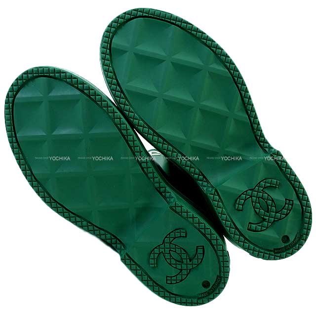 2022 SS CHANEL boots Rain Coco Mark Long Green/Blanc (White) 38