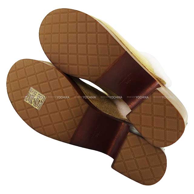 2024 AW CHANEL slip on Sabot Sandals Clogs with Fur Coco Mark Beige Suede/Boa #38 Champagne Gold HW G35368[EXCELLENT][Authentic]