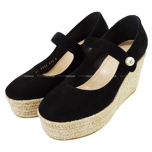 2024 SS Dior pumps D-Doll Pearl Button Wedge Sandals  #37.5 Noir (Black) Suede Calf Skin KDV212VUV900375[BRAND NEW][Authentic]