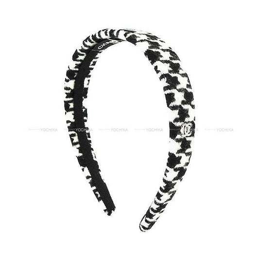 2024 AW CHANEL hair accessories Headband Coco Houndstooth Pattern Headband Noir (Black)/Blanc (White) Wool AAA262[BRAND NEW][Authentic]