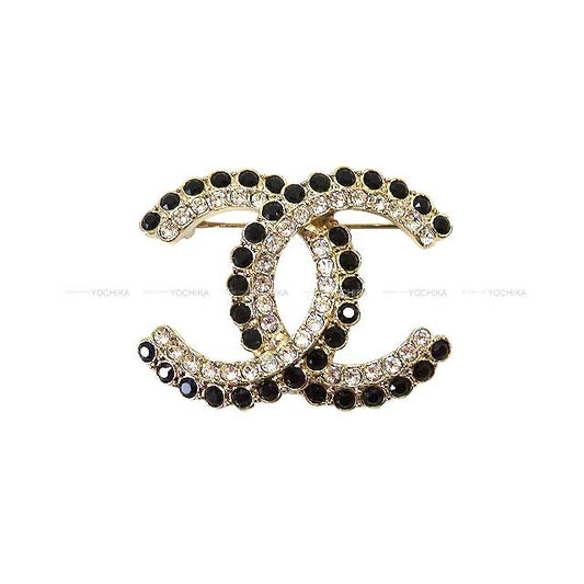 CHANEL broach Coco Mark Double Rhinestone Noir (Black)/Gold Champagne Gold HW[EXCELLENT][Authentic]