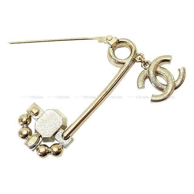 CHANEL broach Pin Brooch Coco Mark Safety Pin Rhinestone Gold/Pink Champagne Gold HW[EXCELLENT][Authentic]