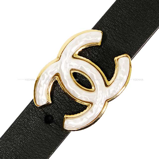 CHANEL belt Coco Mark Pearl Buckle  #75 Noir (Black) Calf Gold HW[EXCELLENT][Authentic]