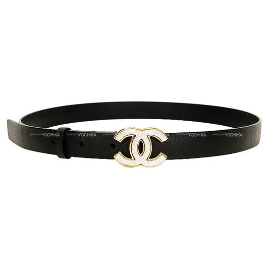 CHANEL belt Coco Mark Pearl Buckle  #75 Noir (Black) Calf Gold HW[EXCELLENT][Authentic]