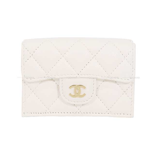 CHANEL Tri-fold wallet Matelasse Coco Mark Coin Case Compact Blanc (White) Graind Calf(Caviarskin) Champagne Gold HW AP0230[BRAND NEW][Authentic]