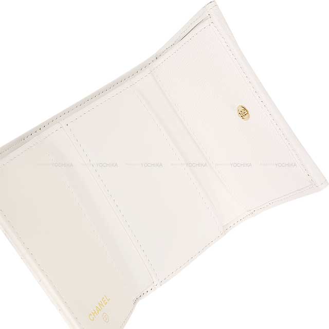 CHANEL Tri-fold wallet Matelasse Coco Mark Coin Case Compact Blanc (White) Graind Calf(Caviarskin) Champagne Gold HW AP0230[BRAND NEW][Authentic]