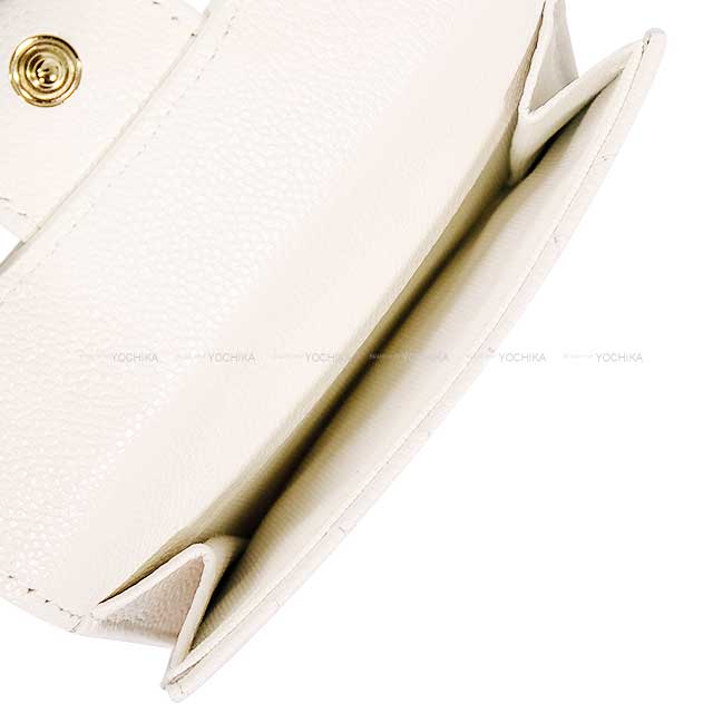 CHANEL Tri-fold wallet Matelasse Coco Mark Coin Case Compact Blanc (White) Graind Calf(Caviarskin) Champagne Gold HW AP0230[BRAND NEW][Authentic]