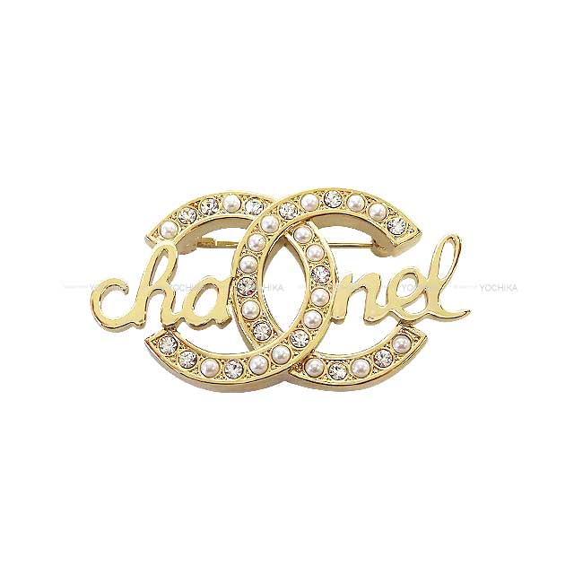 2024 Cruise Collection CHANEL broach Logo Coco Mark Rhinestone Pearl Gold Champagne Gold HW ABB778[BRAND NEW][Authentic]