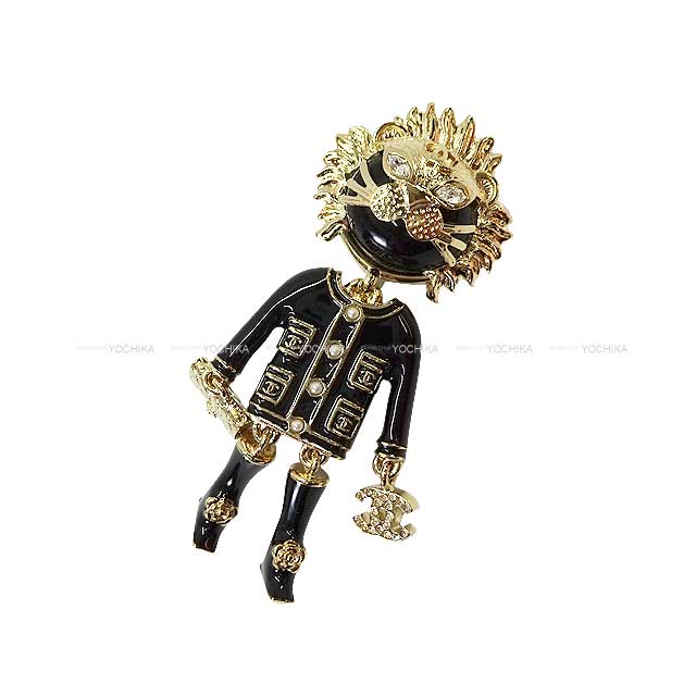 2022 CHANEL broach Lion Motif Coco Mark Rhinestone Pearl Noir (Black)/Gold Champagne Gold HW AB7908[EXCELLENT][Authentic]