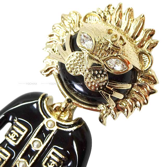 2022 CHANEL broach Lion Motif Coco Mark Rhinestone Pearl Noir (Black)/Gold Champagne Gold HW AB7908[EXCELLENT][Authentic]