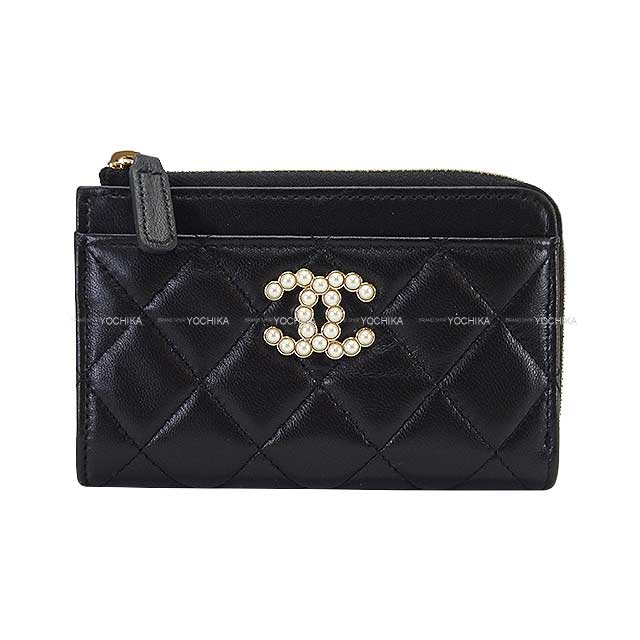 CHANEL card holder Fragment Case Pearl Coco Mark Matelass Polka Dot Noir (Black)/Blanc (White) Lambskin Champagne Gold HW AP3816[EXCELLENT][Authentic]