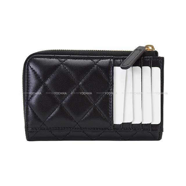 CHANEL card holder Fragment Case Pearl Coco Mark Matelass Polka Dot Noir (Black)/Blanc (White) Lambskin Champagne Gold HW AP3816[EXCELLENT][Authentic]