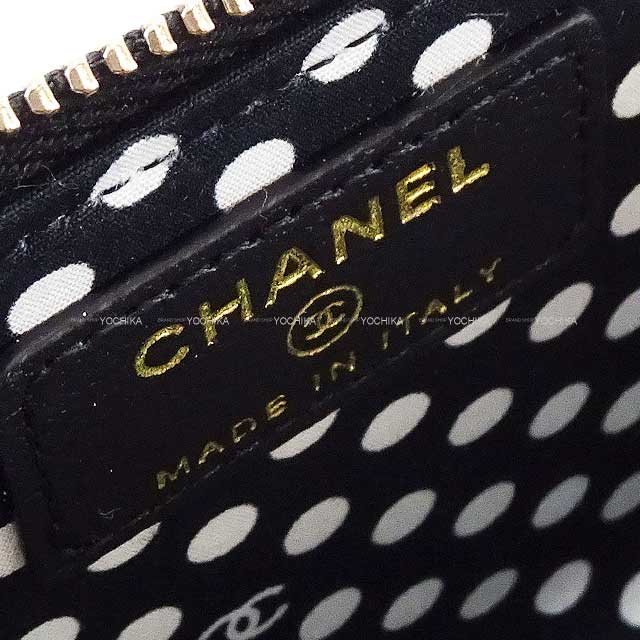 CHANEL card holder Fragment Case Pearl Coco Mark Matelass Polka Dot Noir (Black)/Blanc (White) Lambskin Champagne Gold HW AP3816[EXCELLENT][Authentic]