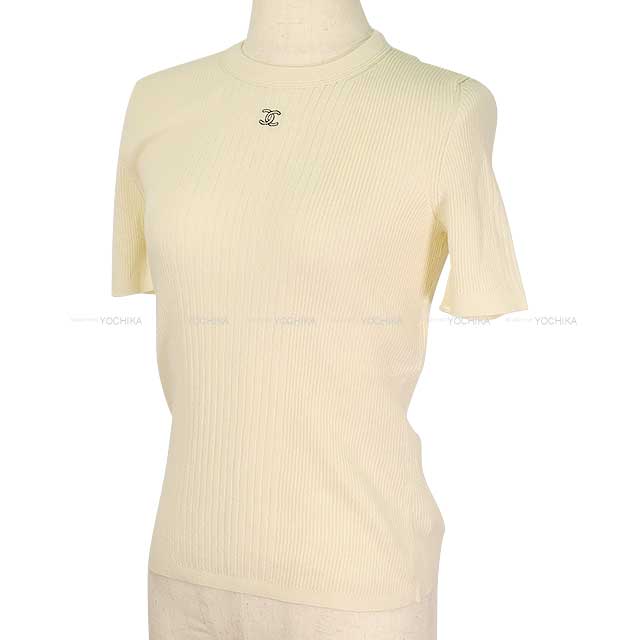 2025 Cruise Collection CHANEL Short sleeve t shirt Ladies Front Coco Mark Ivory Cotton/Polyurethane/Nyron P78369[BRAND NEW][Authentic]