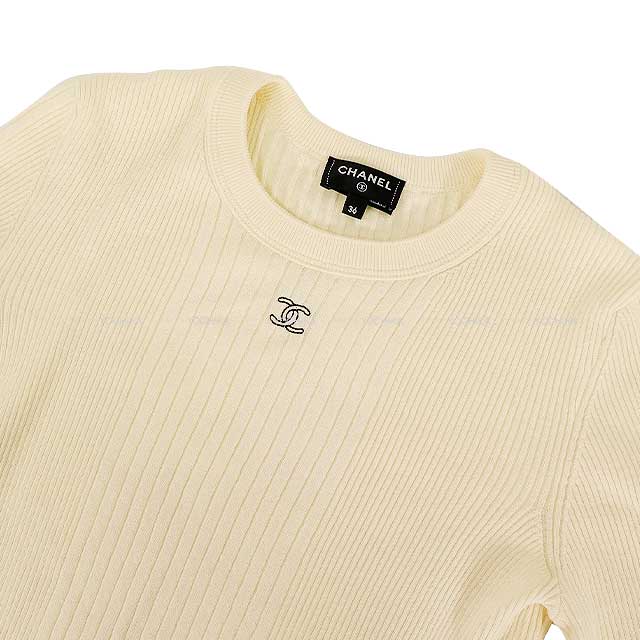 2025 Cruise Collection CHANEL Short sleeve t shirt Ladies Front Coco Mark Ivory Cotton/Polyurethane/Nyron P78369[BRAND NEW][Authentic]