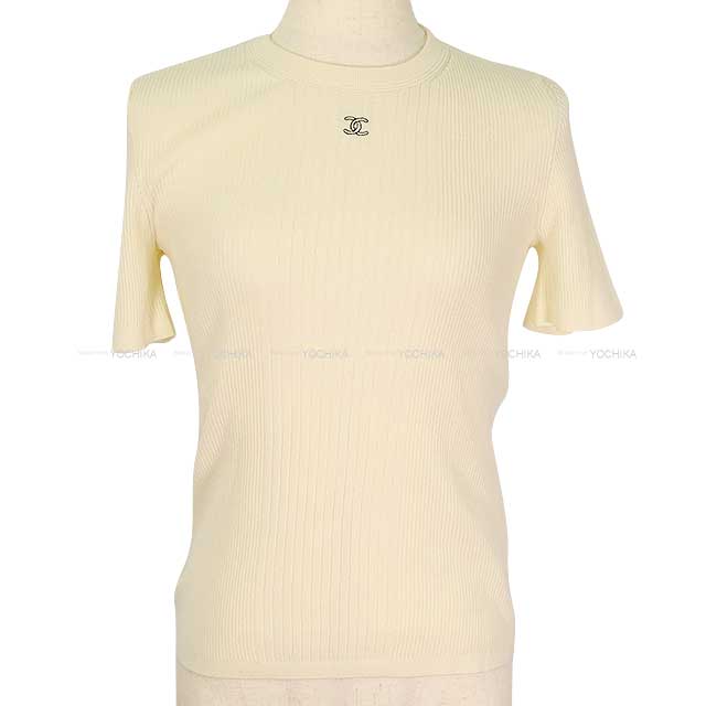 2025 Cruise Collection CHANEL Short sleeve t shirt Ladies Front Coco Mark Ivory Cotton/Polyurethane/Nyron 36 P78369[BRAND NEW][Authentic]