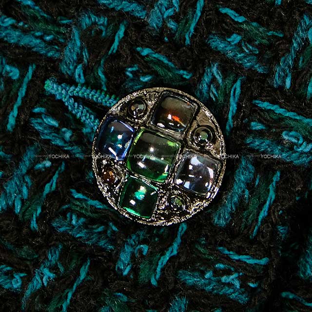 2024‐2025AW CHANEL Vests Ladies Tweed Sleeveless Clear Cross Button Jacket Green Cotton/Acrylic/Polyester/Wool/Nylon #34 P77759[BRAND NEW][Authentic]