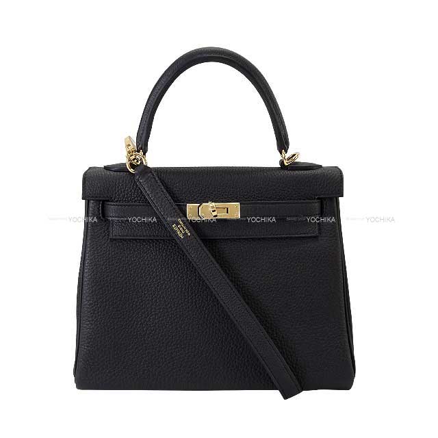 HERMES Shoulder bag Kelly25 Retourne Noir (Black) Veau Togo Champagne Gold HW Stamp W[BRAND NEW][Authentic]