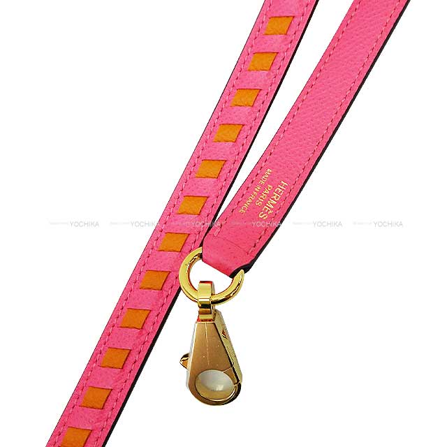 HERMES shoulder strap Tressage De Cuir Chevron Rose Azalee/Apricot Veau Epsom Gold HW Stamp C[EXCELLENT][Authentic]