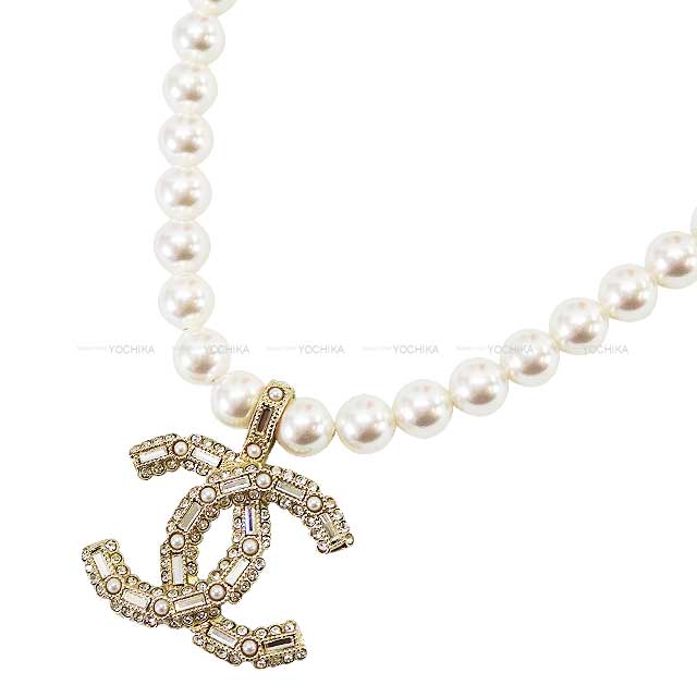 2022 AW CHANEL necklace Coco mark rhinestone pearl bijou choker Champagne Gold HW AB9711[EXCELLENT][Authentic]