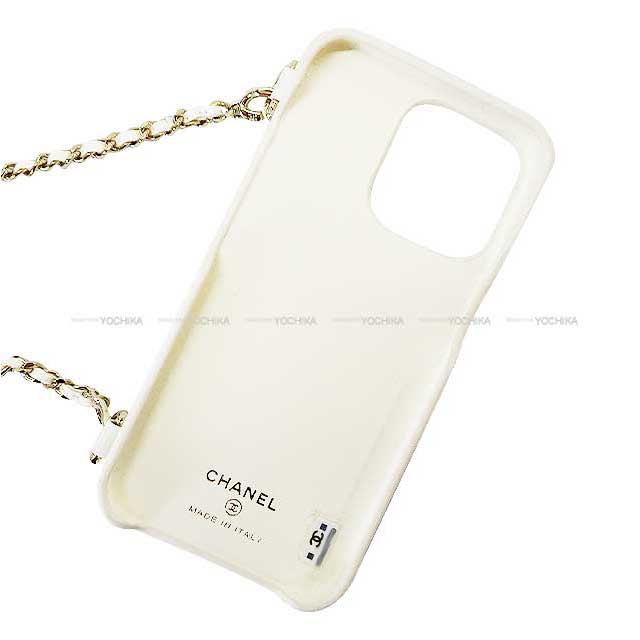 CHANEL iPhone case iPhone 13Pro Case Matelasse Timeless Classic Chain Blanc (White) Graind Calf(Caviarskin) Champagne Gold HW AP2689[EXCELLENT][Authentic]