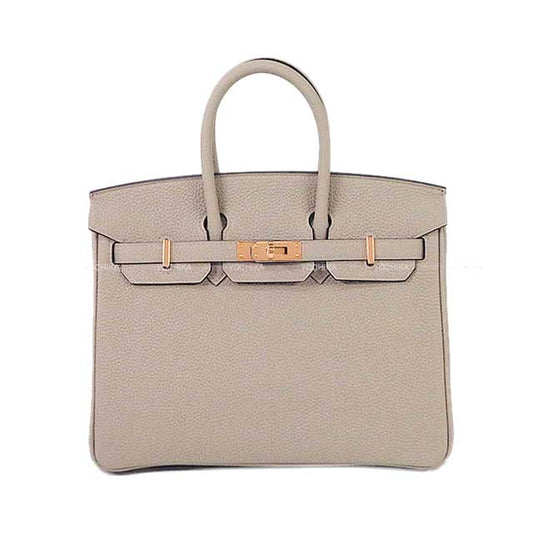 HERMES Handbag Birkin25 Gris Tourterelle Veau Togo Rose Gold HW Stamp C[EXCELLENT][Authentic]