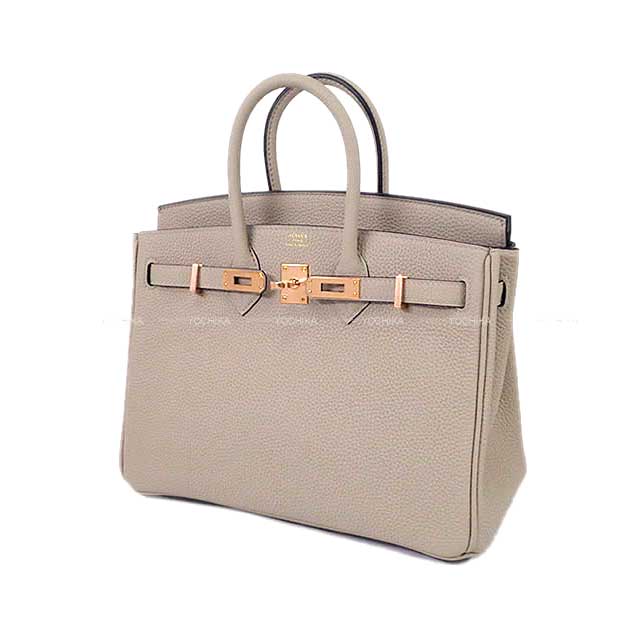 HERMES Handbag Birkin25 Gris Tourterelle Veau Togo Rose Gold HW Stamp C[EXCELLENT][Authentic]