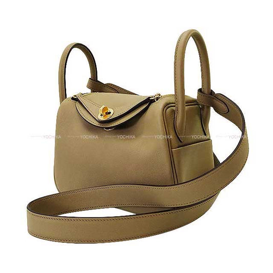 HERMES Shoulder bag Lindy mini 20 Verso Beige Marfa/Gris Misty Veau Swift Gold HW Stamp W[BRAND NEW][Authentic]