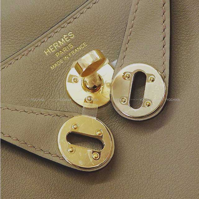 HERMES Shoulder bag Lindy mini 20 Verso Beige Marfa/Gris Misty Veau Swift Gold HW Stamp W[BRAND NEW][Authentic]