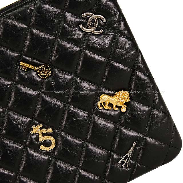 2017AW Pre CHANEL Clutch bag Pouch lucky Charm 2.55 Matelasse ZIP Noir (Black)/Bordeaux Aged calfskin Antique Silver HW A81036[EXCELLENT][Authentic]