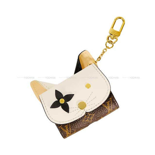 [Pre-loved] LOUIS VUITTON key ring Earphones Cat Etuy Air Blanc (White)/Noir (Black) Monogram Canvas Gold HW GI0566[LIKE NEW][Authentic]